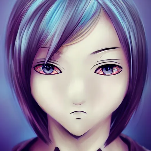 Image similar to japanese male android, pretty plastic face, blue hair, blue eyes, cute humanoid robot, face focus, realistic anime style