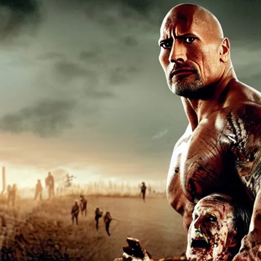 Image similar to Dwayne Johnson as a zombie in the walking dead 4k Quality