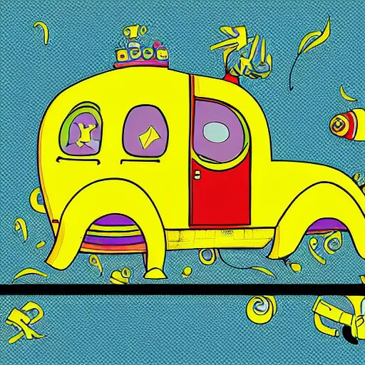 Prompt: yellow submarine by the beetles, digital art