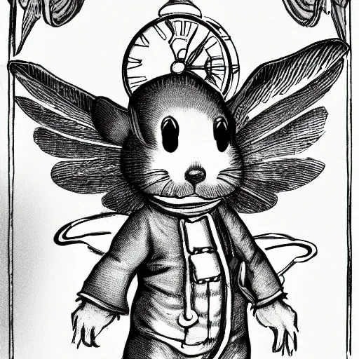 Image similar to a mouse with clockwork wings, fantasy illustration