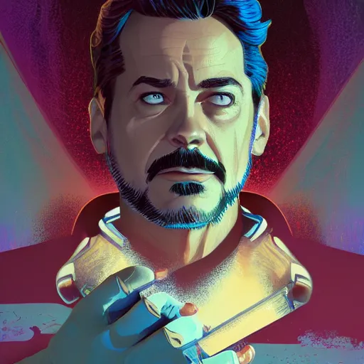 Image similar to Jack Nicholson as Tony Stark, ambient lighting, 4k, alphonse mucha, lois van baarle, ilya kuvshinov, rossdraws, artstation