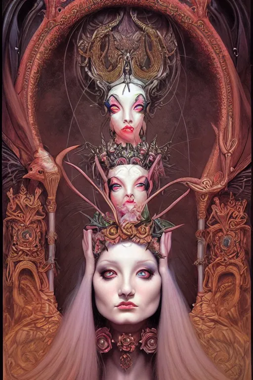 Prompt: symmetrical painting, a beautiful female god in dress, pretty, perfect face, elegant, ornate, luxury, elite, matte painting, by artgrem, by james jean, by brian froud, by wayne barlowe