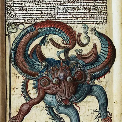 Prompt: medieval bestiary filled with uncanny grotesque beasts and hybrids