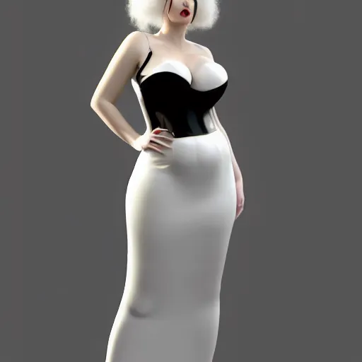 Prompt: an elegant curvy feminine pale goth cutie wearing an elaborate tight latex-nylon-leather white tube gown, thin waist, tube-top dress, cgsociety, photorealistic, sublime comforting ambience, 16k, smooth, sharp focus, trending on ArtStation, volumetric lighting, worksafe