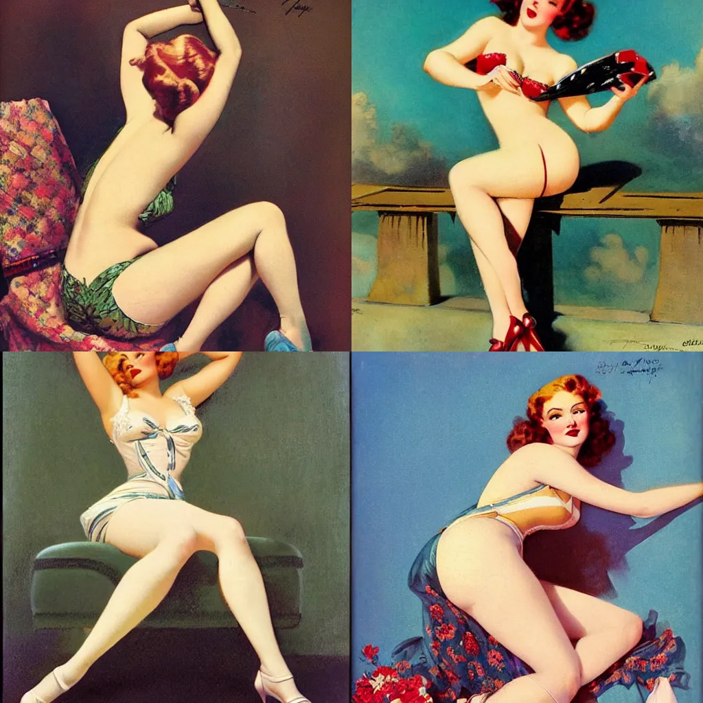 Prompt: “ happy pin - up model, 1 9 1 4, by gil elvgren ”