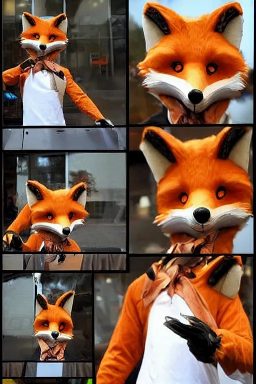 Image similar to an anthropomorphic fox, fursuit!!!!, cosplay