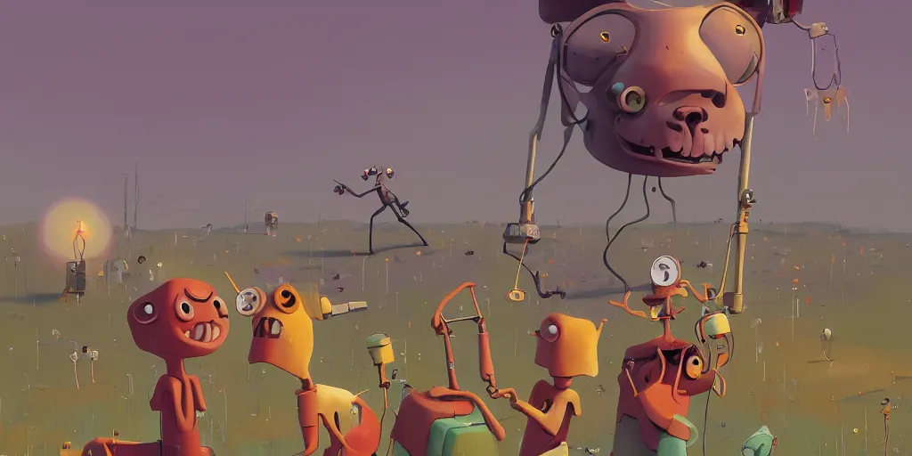 Image similar to courage the cowardly dog by Goro Fujita and Simon Stalenhag , 8k, trending on artstation, hyper detailed, cinematic