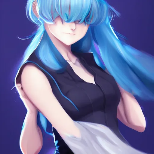 Prompt: high school girl split dimensions, azure blue eyes, silver hair, digital anime art, made by, artgerm and rossdraws, trending on artstation