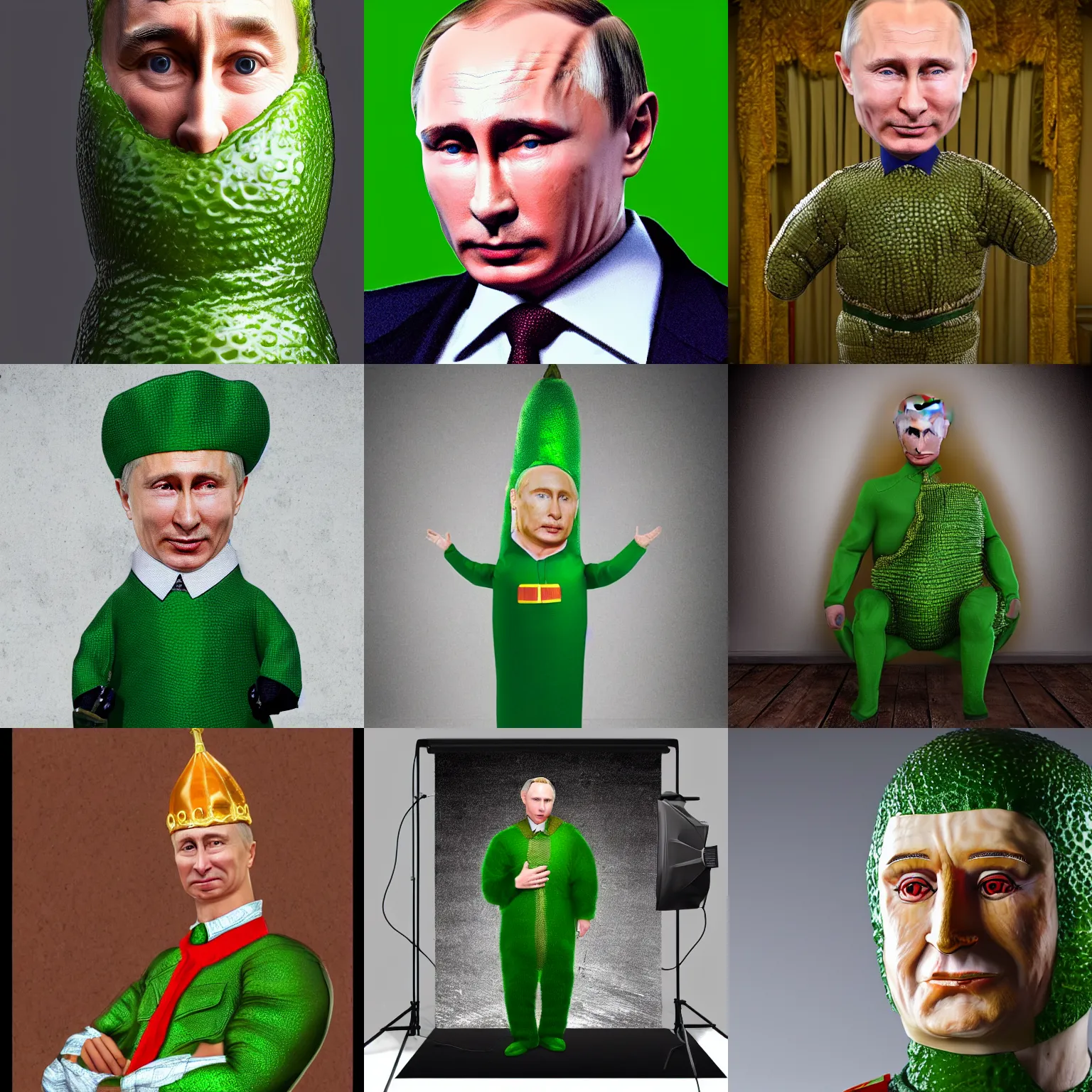 Image similar to putin wearing pickle costume, highly detailed, studio lighting, 4 k