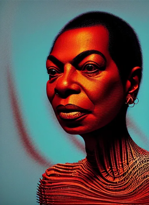 Prompt: hyper detailed 3 d render like an oil painting - portrait of nina simone, houdini algorithmic generative render, abstract brush strokes, masterpiece, edward hopper and james gilleard, peter lindbergh, wolfgang lettl, octane render, 8 k