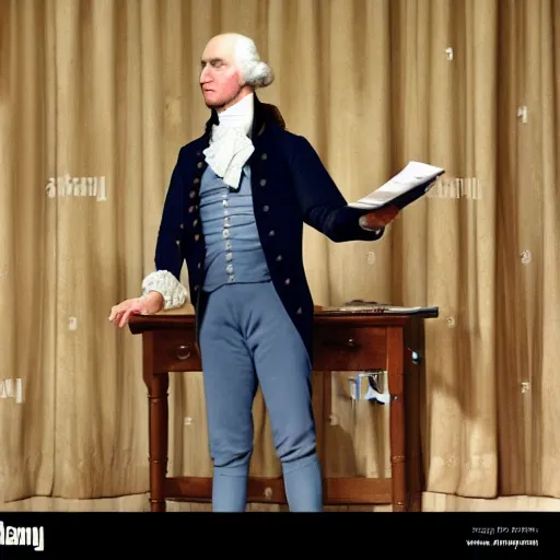 Image similar to George Washington doing the monologue on Saturday Night Live, stock photo