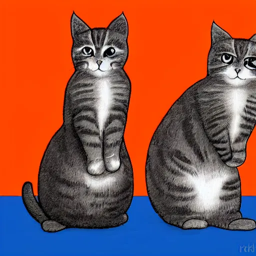 Prompt: Two cats playing ping pong on orange background, digital art