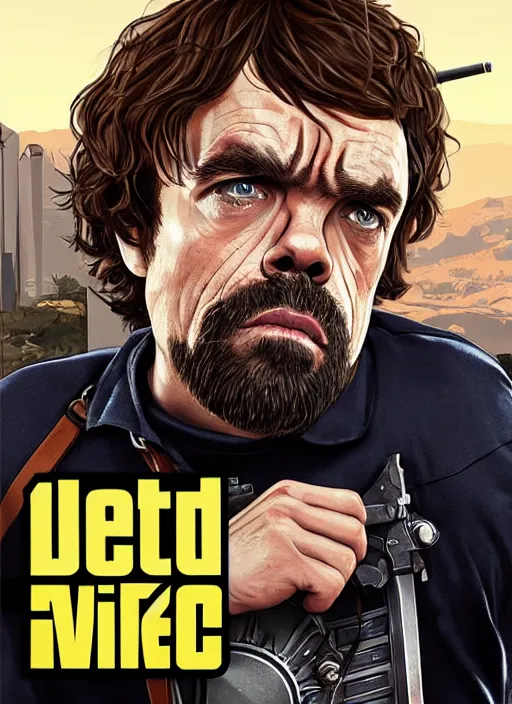 Prompt: peter dinklage in gta v, cover art by stephen bliss, artstation