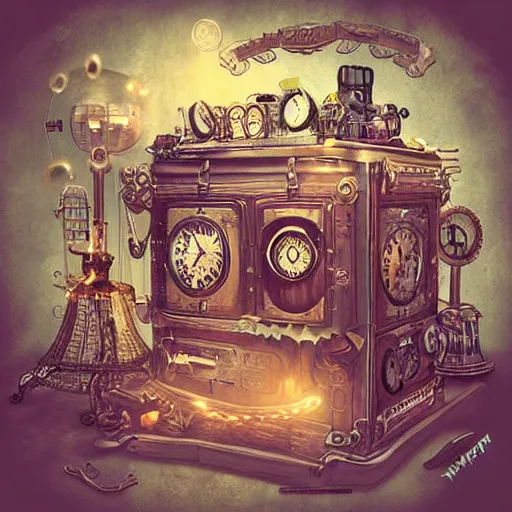 Prompt: “ a steampunk time machine, digital art ”