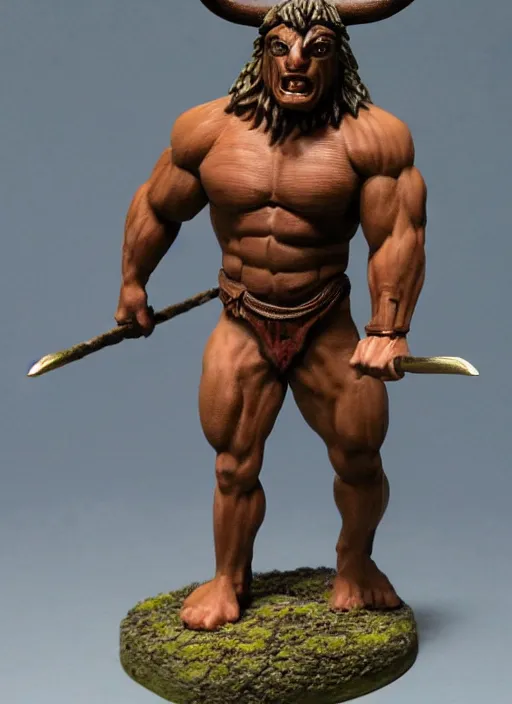 Prompt: Images on the store website, eBay, Full body, Miniature of a very muscular minotaur warrior with club