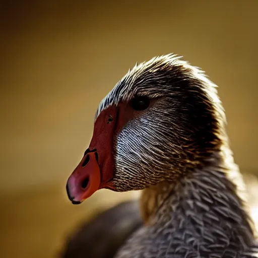 Image similar to portrait of a goose dressed as ryan gosling, feather suit, natural light, sharp, detailed face, magazine, press, photo, steve mccurry, david lazar, canon, nikon, focus