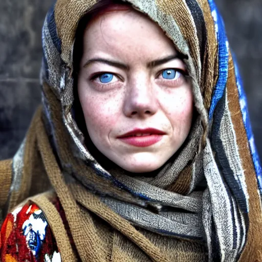 Image similar to photo of emma stone, afghan girl, award - winning photo by national geographic