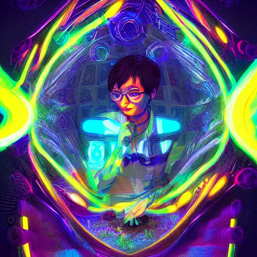 Image similar to skill magic geek inside matrix deepdream radiating a glowing aura stuff loot legends stylized digital illustration video game icon artstation lois van baarle, ilya kuvshinov, rossdraws,