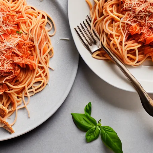 Prompt: spaghetti topped with a blend of smoked salmon and turkey, 8 k resolution, food photography, studio lighting, sharp focus, hyper - detailed