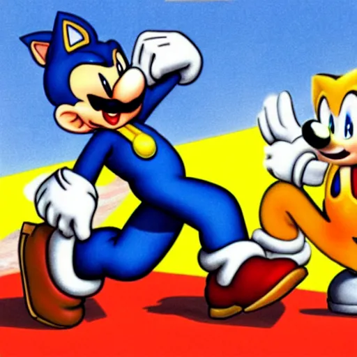 Image similar to 1940s disney film about super mario and sonic the hedgehog