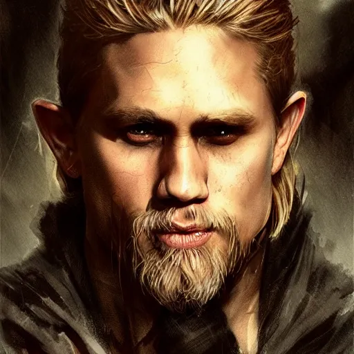 Image similar to charlie hunnam, darkwave, darksynth character portrait, sharp, digital matte painting, art by luis royo, greg rutkowski, wlop, dramatic lighting, trending on artstation