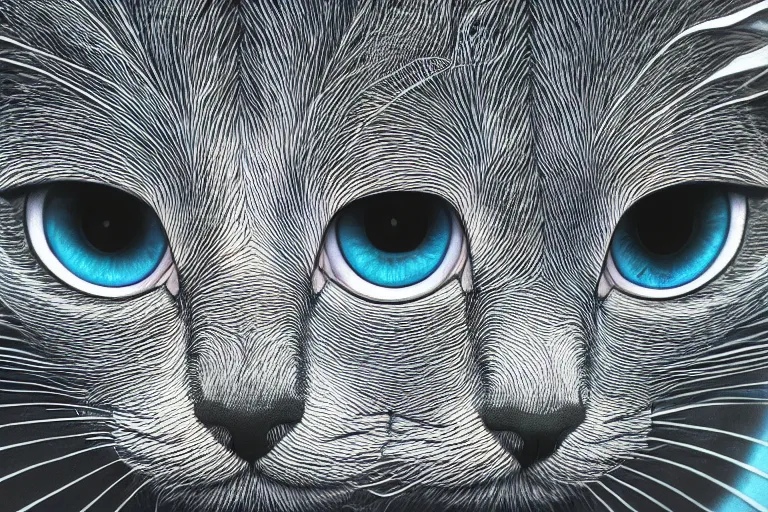 Image similar to portrait of surreal cat with 3rd eye, dmt, trippy, highly detailed, photorealistic, reflections, smooth, sharp focus, concept art, illustration, beautiful, geometric, trending on artstation, cinematic, featured on behance , artwork by WLOP and Tran, Ross