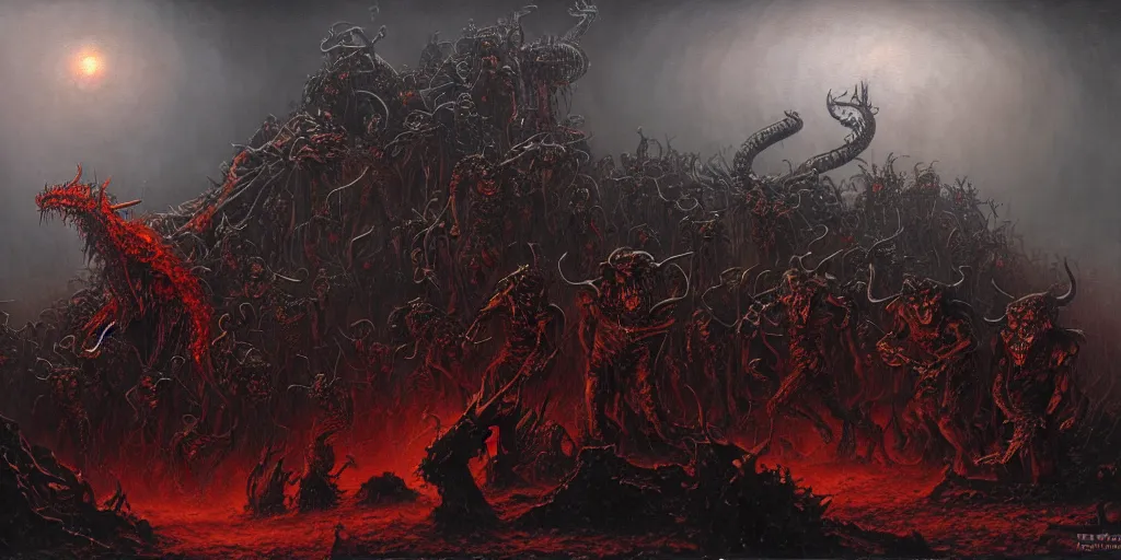 Image similar to the apocalypse, hellfire, demons, highly detailed, les edwards