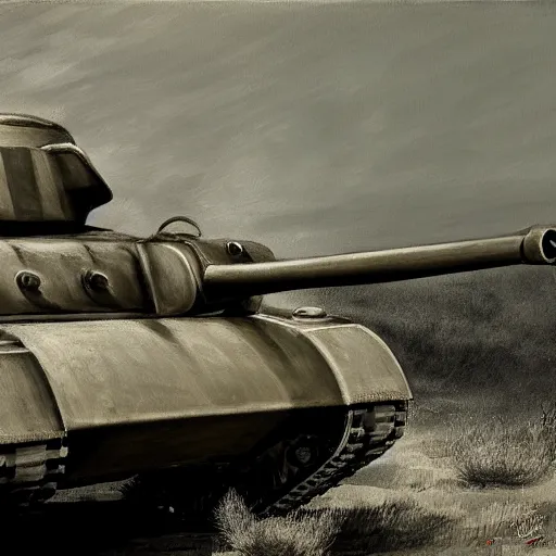 Prompt: painting of ww2 tank, desaturated, old school