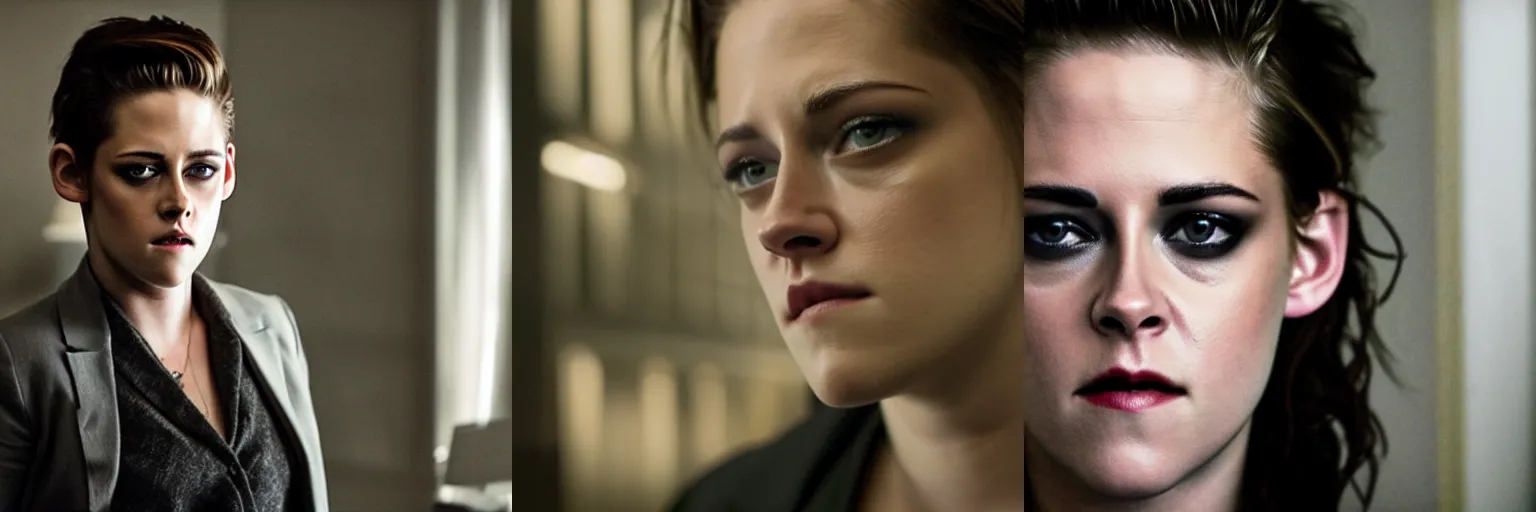 Prompt: close - up of kristen stewart as a detective in a movie directed by christopher nolan, movie still frame, promotional image, imax 7 0 mm footage