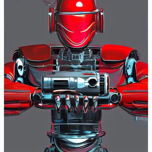 Image similar to !dream self portrait of a robot with a squid face. Red and black body armor, digital art, realistic, ultradetailed, concept art in the style of Science Fiction. art by Syd Mead and Moebius, trending on artstation, devianart, cgsociety