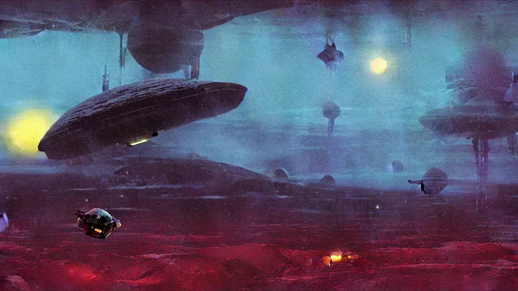 Image similar to eerie atmospheric alien planet with a small dropship pod landing by paul lehr and jack gaughan and john schoenherr, epic cinematic matte painting