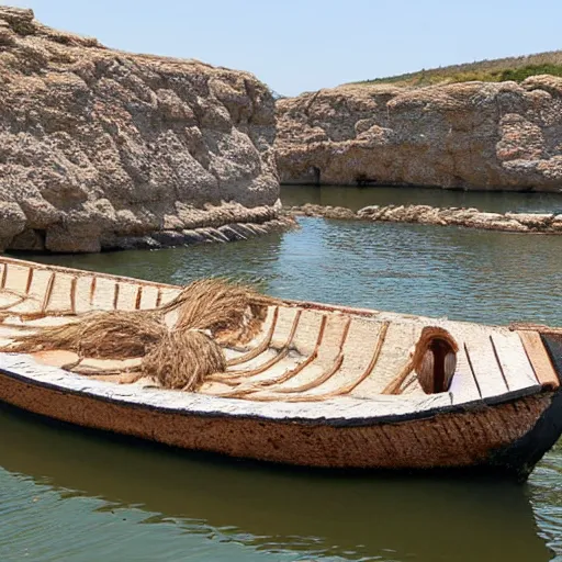 Image similar to early byzantine pentekonter ship, primitive, single rowing deck