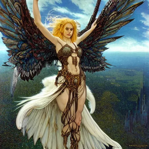 Prompt: a flying harpy with huge eagle wings, d & d, fantasy, luis royo, magali villeneuve, donato giancola, wlop, krenz cushart, hans zatka, klimt, alphonse mucha