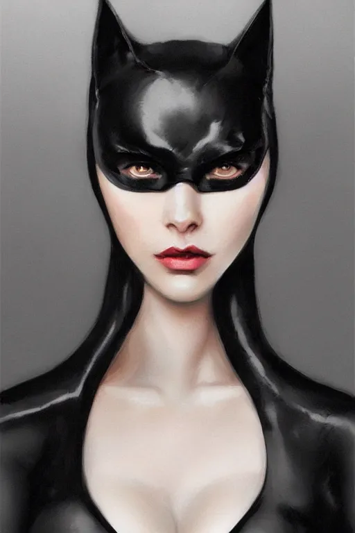 Prompt: beautiful aesthetic portrait of Catwoman by wlop and Julia Razumova on artstation