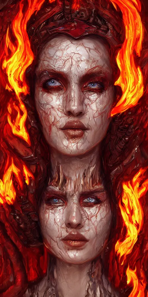 Image similar to Fantasy character portrait of distorted detailed painting of a queen woman made of fire, hyper detailed, red flames, trending on Artstation