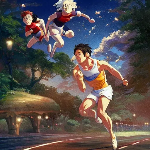 Prompt: portrait of a olympic games champion running, an oil painting by ross tran and thomas kincade, studio ghibli