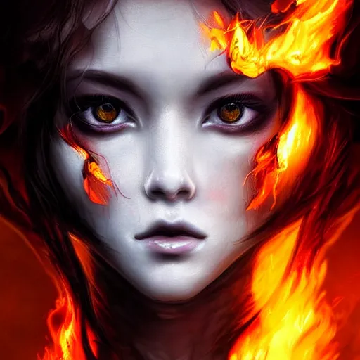 Prompt: portrait photo of a burning ghost stylized artgerm artstation hd cgsociety cgi realistic dramatic cinematic artistic trending detailed