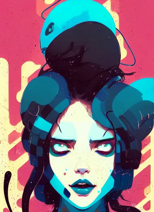 Prompt: highly detailed portrait of an electric woman, by atey ghailan, by greg rutkowski, by greg tocchini, by james gilleard, by joe fenton, by kaethe butcher, gradient blue, black, brown and cyan color scheme, grunge aesthetic!!! ( ( graffiti tag wall background ) )