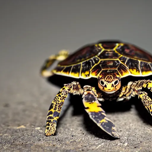 Image similar to turtle spider hybrid, bold natural colors, national geographic photography, masterpiece, in - frame, canon eos r 3, f / 1. 4, iso 2 0 0, 1 / 1 6 0 s, 8 k, raw, unedited, symmetrical balance