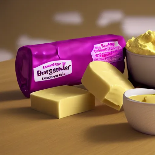 Prompt: I can't believe it's not margarine, it's butter, Blender render