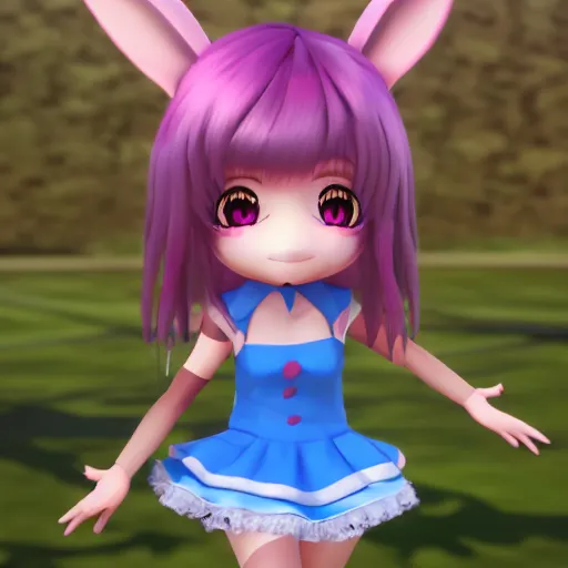 Prompt: original chibi bunny girl rendered 3d, Ranking number 1 on pixiv, unreal engine, unreal5, ray traced, octane render, maya, blender, 3dsmax