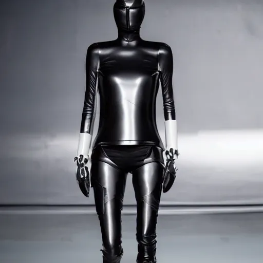 Prompt: a futuristic outfit designed by rick owens