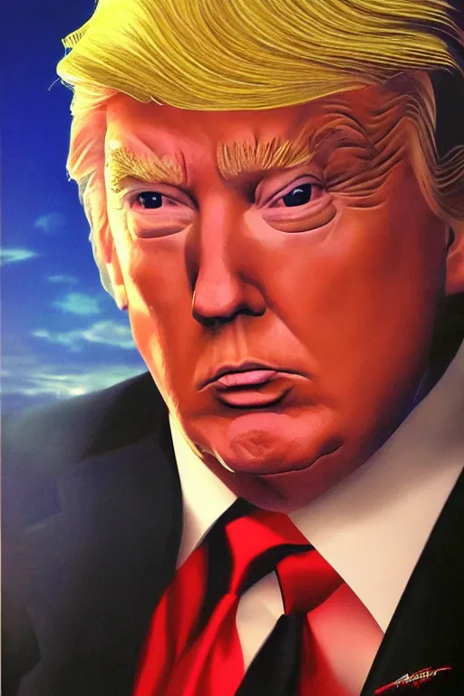 Prompt: fancy serene portrait of donald trump with laser eyes by alex ross