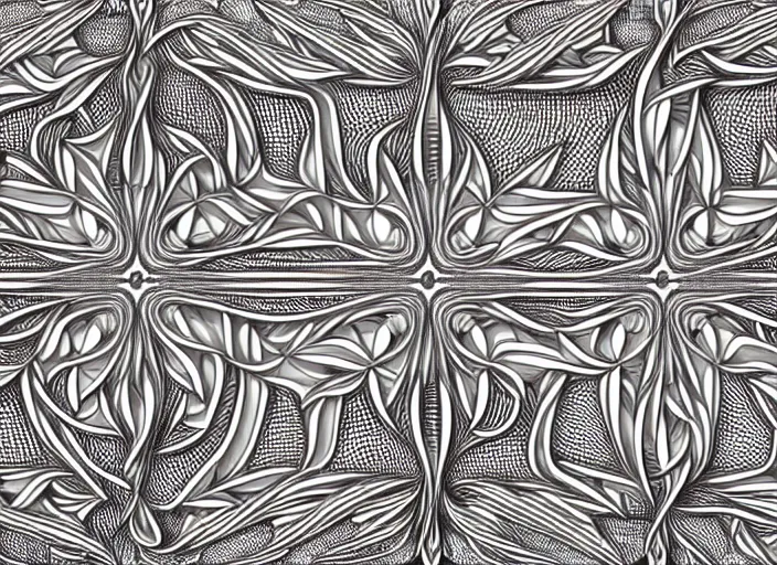 Prompt: symmetry! humans, intricate filigree, elegant, highly detailed, concept art, smooth, sharp focus, lineart, illustration, 3 d occlusion, thinline with black on white on gray, 8 k