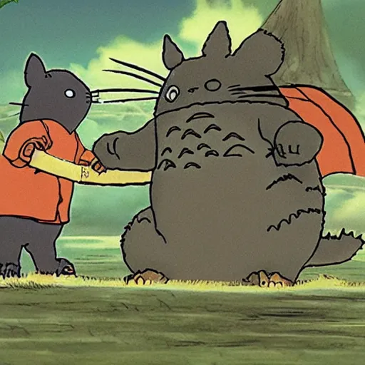 Prompt: Totoro fighting godzilla