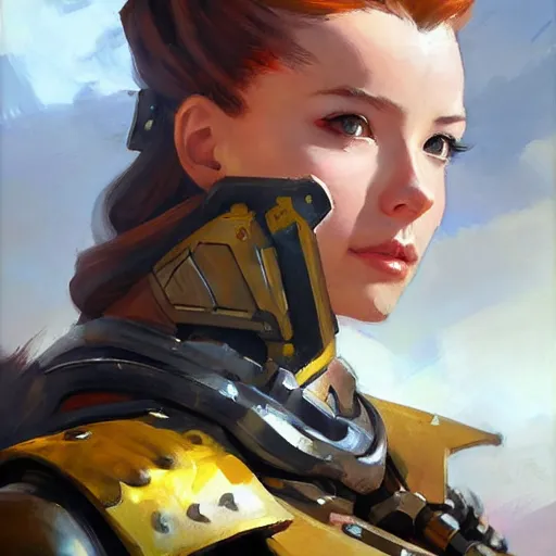 Image similar to greg manchess portrait painting of armored aloy as overwatch character, medium shot, asymmetrical, profile picture, organic painting, sunny day, matte painting, bold shapes, hard edges, street art, trending on artstation, by huang guangjian and gil elvgren and sachin teng