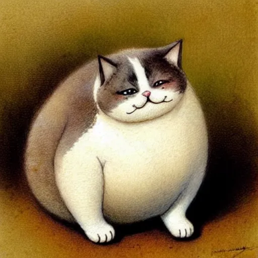 Prompt: ( ( ( ( ( obese rotund cartoon cat. muted colors. ) ) ) ) ) by jean - baptiste monge!!!!!!!!!!!!!!!!!!!!!!!!!!!