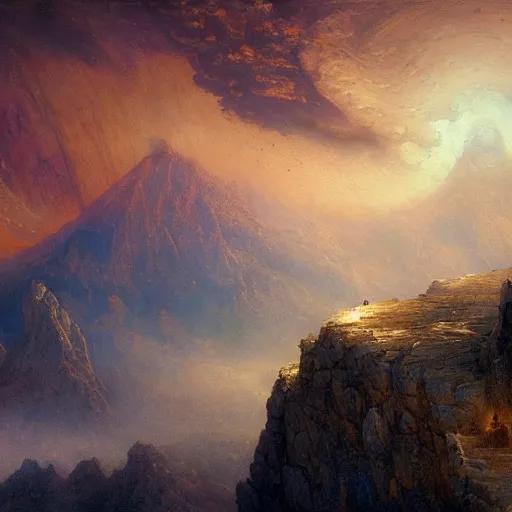 Image similar to UHD tonalism painting of Mount Olympus in orbit, by Antonio Caparo and Ferdinand Knab and Greg Rutkowski, Todd McFarlane concept art, tonalism illustration, detailed, UHD, photorealistic, trending on artstation, trending on deviantart