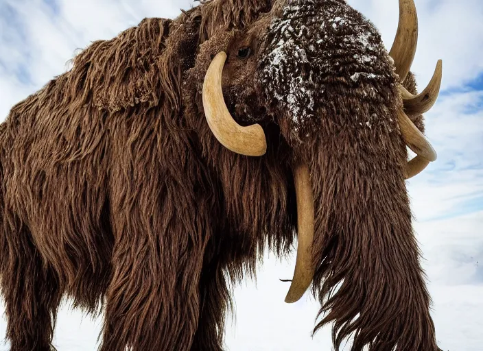 Image similar to closeup of a very wooly brown hairy mammoth, mastodon, mammoth, detailed fur, zoo photography, National Geographic, HD,