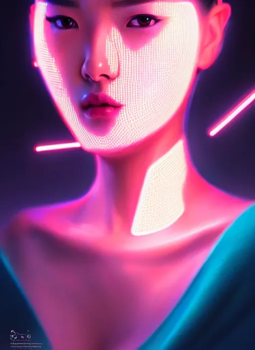 Prompt: photorealistic portrait of futuristic oriental female humanoid with freckle cheeks, cyber neon lightings, cyberpunk high fashion, elegant pose, intricate details, crispy quality, digital photography, trending in artstation, trending in pinterest, no watermark signature, cinematic, 4 k ultra hd, art by artgerm, art by greg rutkowski, art by pascal blanche